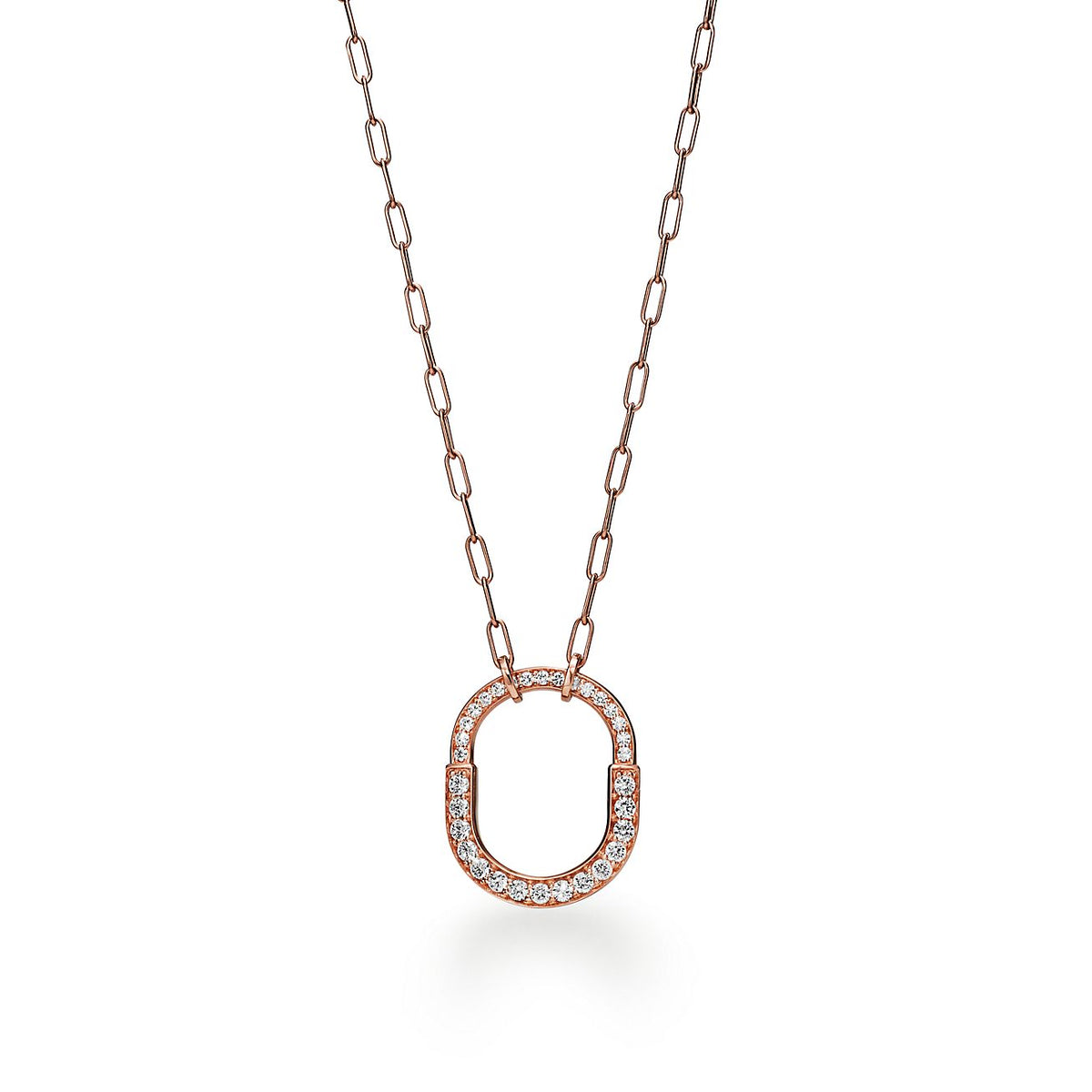 18K Tiffany Lock Pendant Pave Diamonds Necklace