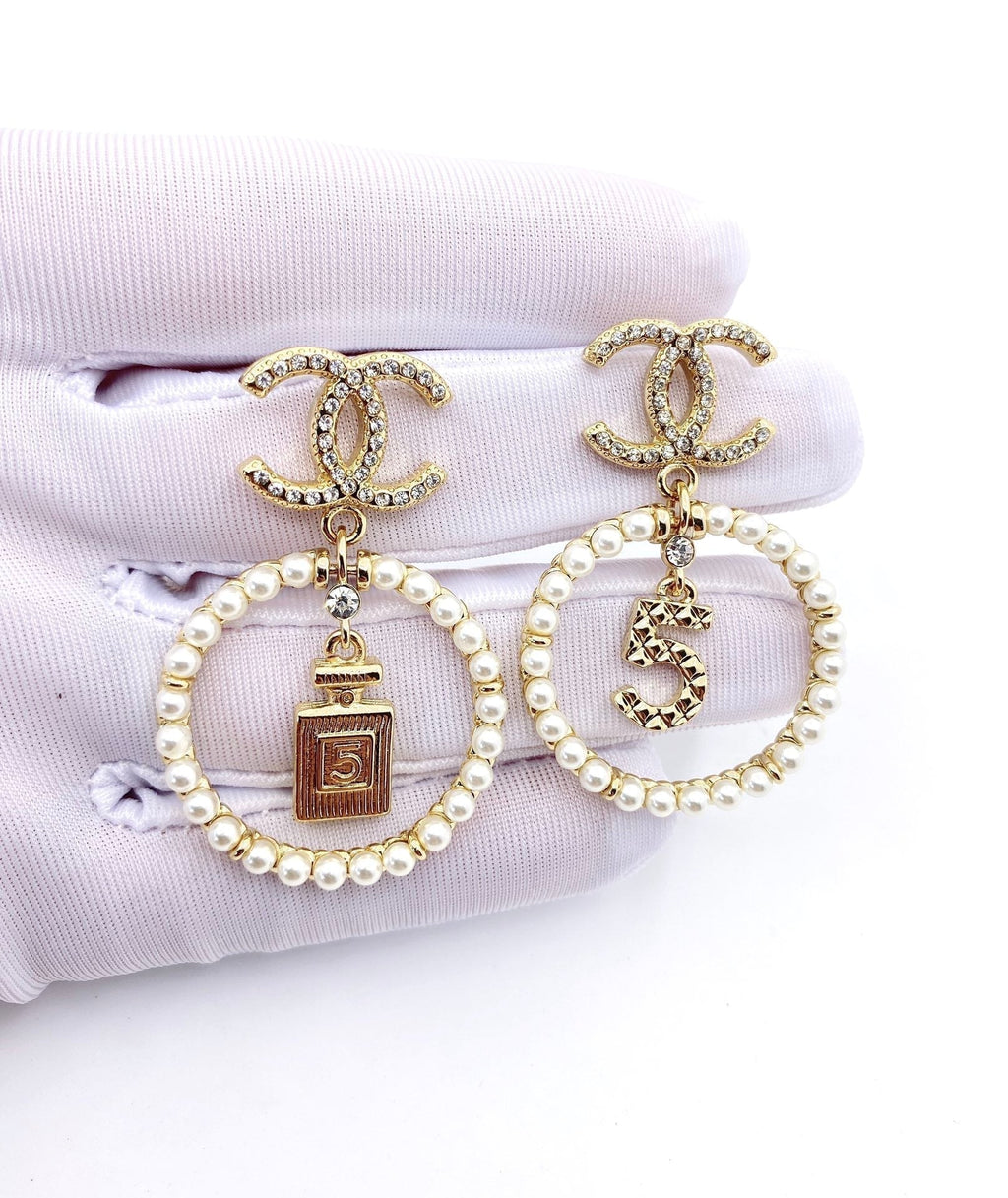 18K  Chanel No5 Perfume Pendant Earrings